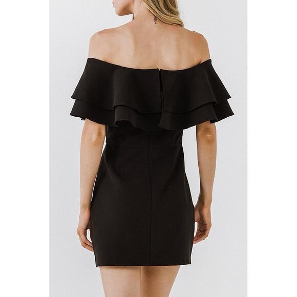 Endless Rose Ruffle Off-The-Shoulder Mini Dress - Black Medium NWT - Picture 4 of 8